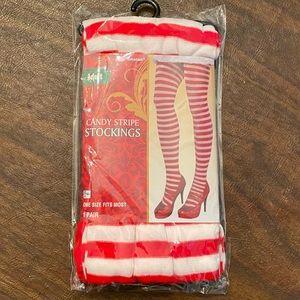 Candy cane red and white striped tights NWT